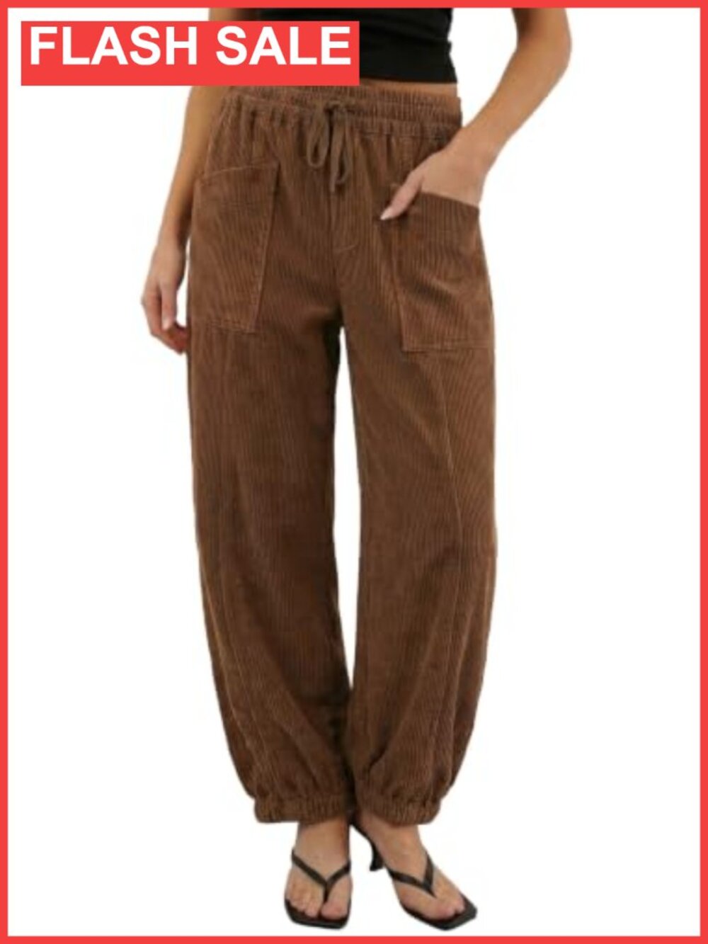 Womens High Waisted Corduroy Barrel Pants Drawstring Jogger Wide Leg